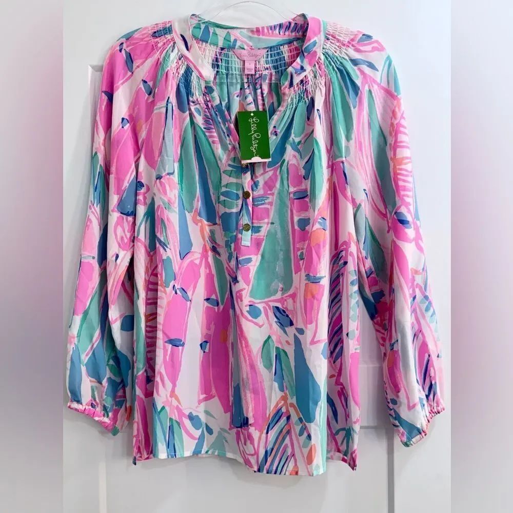 NWT Lilly Pulitzer Elsa Silk Blouse Out To Sea